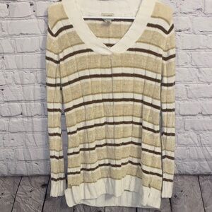Vintage Classic Women's Striped Sweater - Cream and Brown
